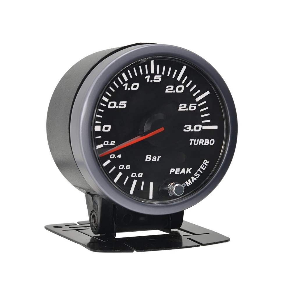60mm Auto Car Turbo Pressure Boost Gauge  Black Face White/Red Backlight -1~3 Bar Turbin Mete