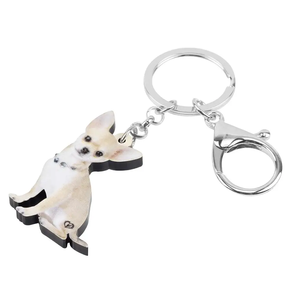 Bonsny Acrylic Cute Chihuahua Dog Keychains Keyring Original Pet Animal Key Chain Jewelry For Women Kids Gift Bag Purse Charms