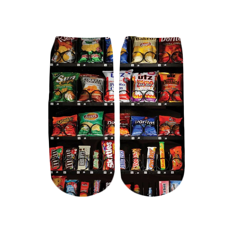 2019 New food pizza / fries / hamburger 3D Printed Cute cotton short ankle socks for women ladies harajuku korean socks