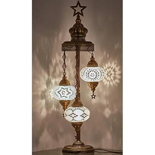 English Moroccan Mosaic Glass Handmade Tiffany Floor Lamp Light (Snow White)