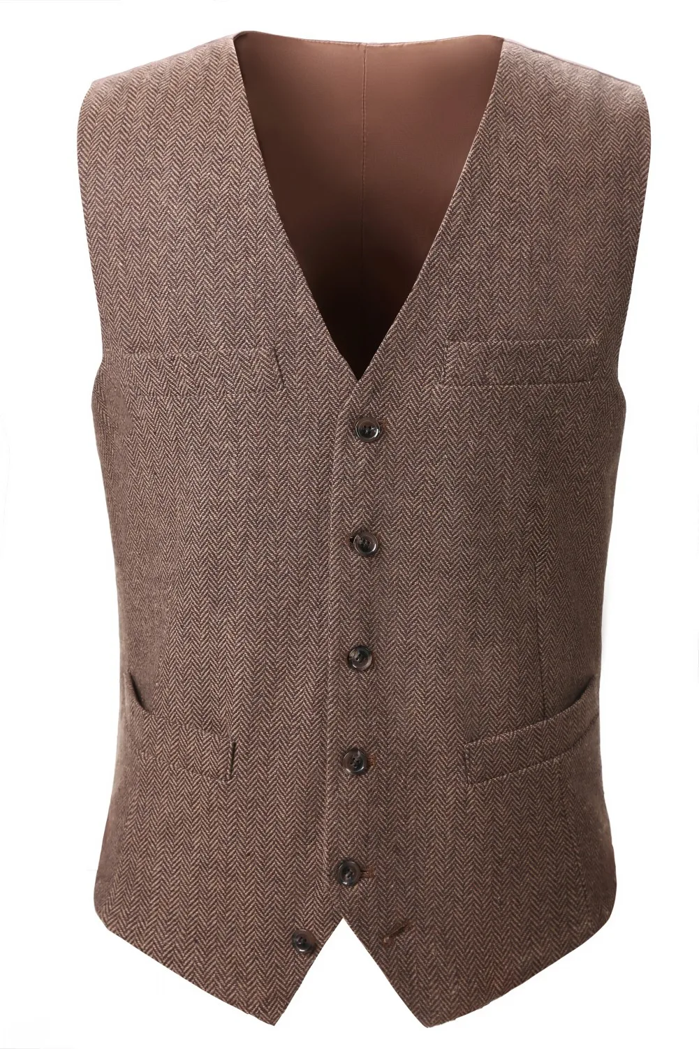 Brown  Wool Groom Vests For Wedding Herringbone Tweed Slim Fit Mens Suit Vest Attire Farm Prom Dress Waistcoat Plus Size