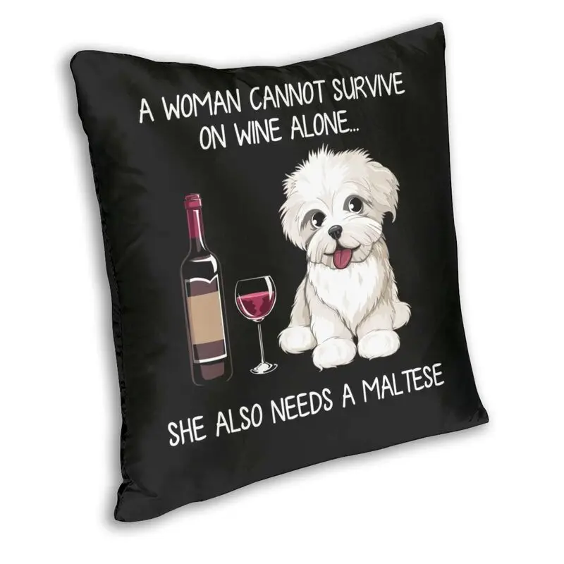 Maltese And Wine Funny Dog Cushion Covers Pet Puppy Lover Soft Cute Throw Pillow for Sofa