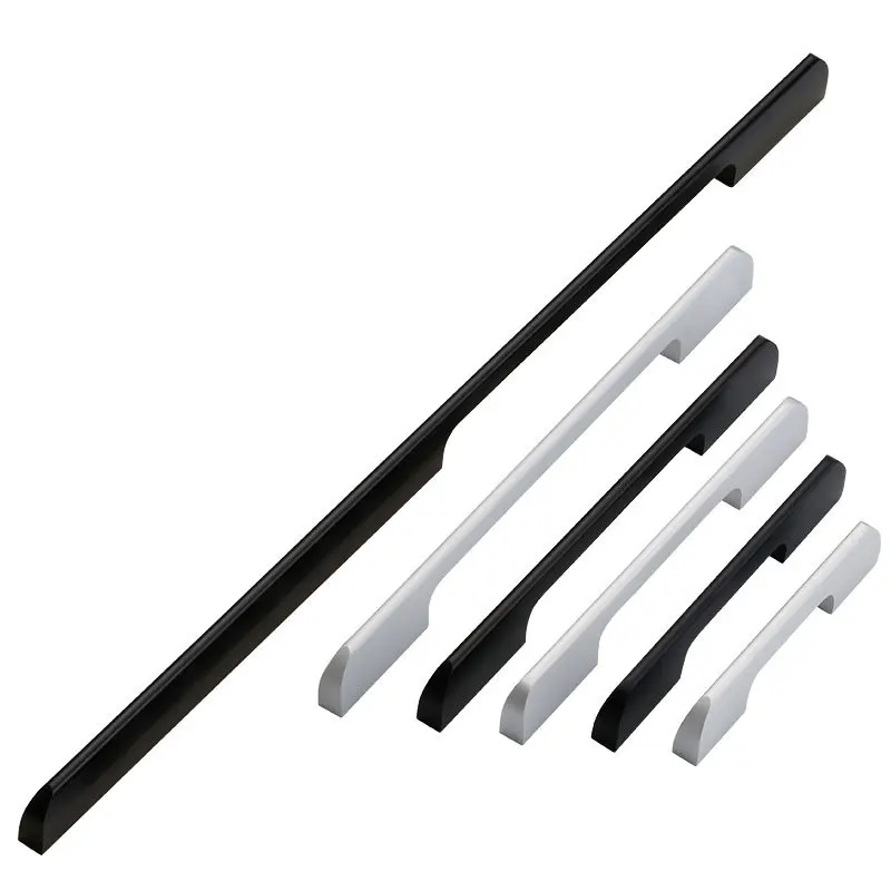 

Black Aluminum Alloy Security Door Handles American Style Lengthen Cabinet Door Handle Modern Decorative Drawer Flush Handles