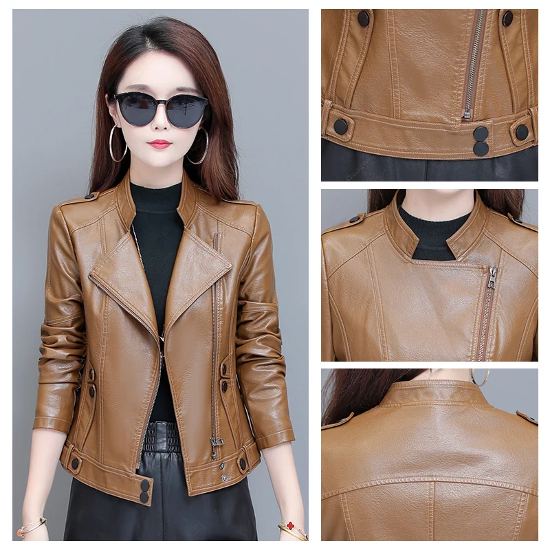 2020 Nieuwe Herfst Vrouwen Pu Leren Jas Meisje Korte Jas Vrouwelijke Zwarte Punk Bomber Faux Leather Uitloper Blazer Lady Lente tops