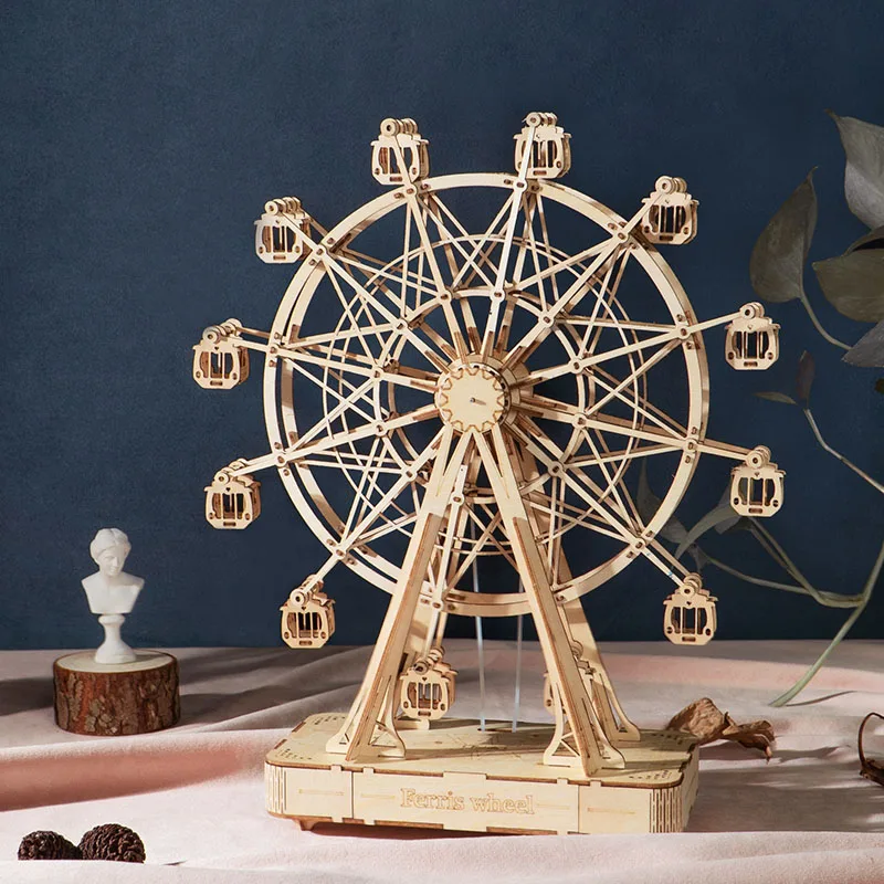 Robotime DIY Wooden Rotatable Ferris Wheel Model with Playing Music Toys for children birthday TGN01