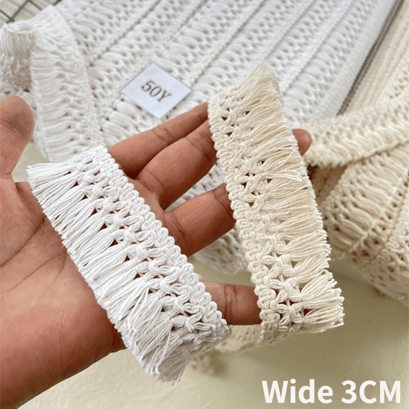 3CM Wide White Beige Needlework Ribbon Frills Tassel Fringe For Curtains Apparel Lace Fabric DIY Craft Sewing Decor Lacematerial