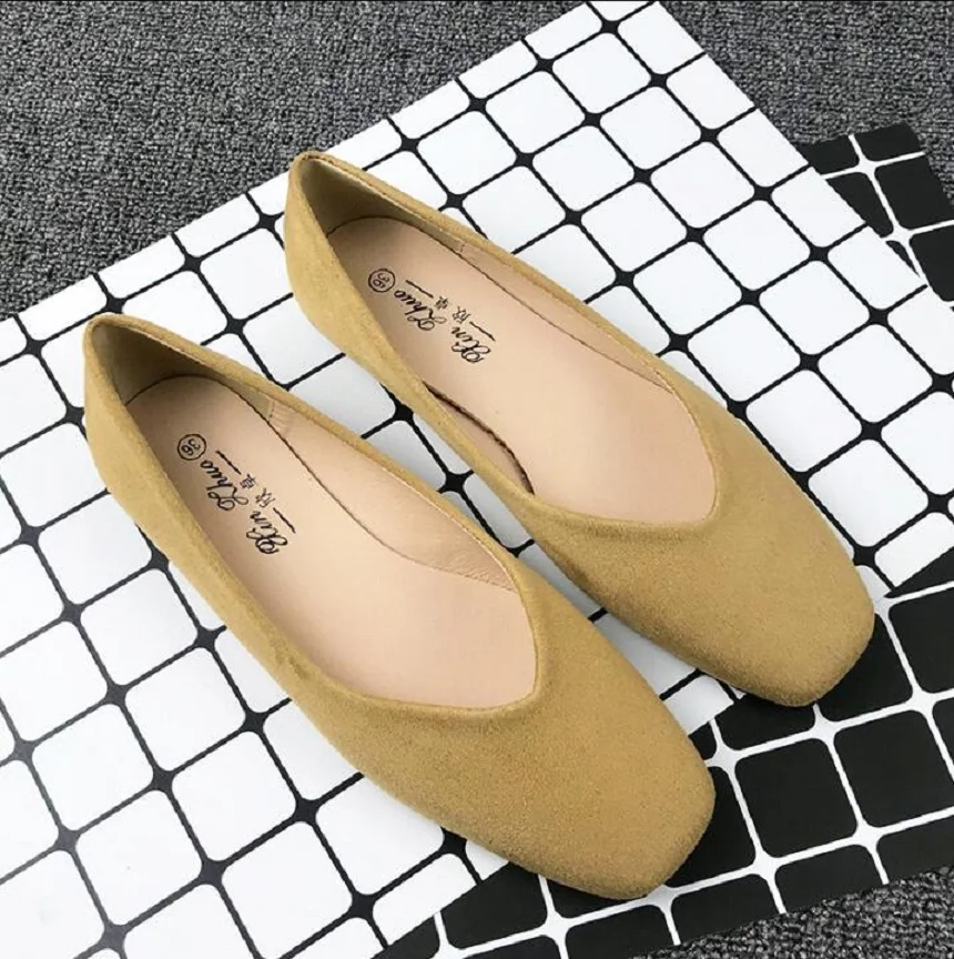 Women's casual shoes 2023 new autumn Flock women flat shoes square head mother flat shoes Plus Size #31-44