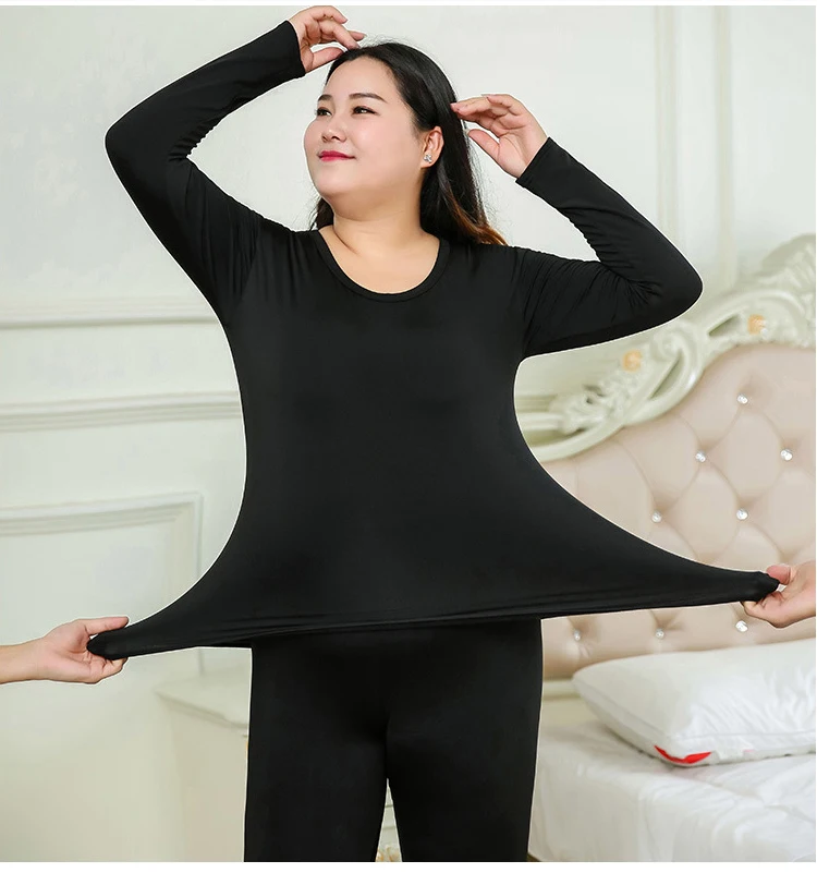 Long Johns for Ladies Autumn Winter Wear Warm Thermal Underwear Set Women Fleece O-neck Second Skin Female Big Plus Size 5XL xxl