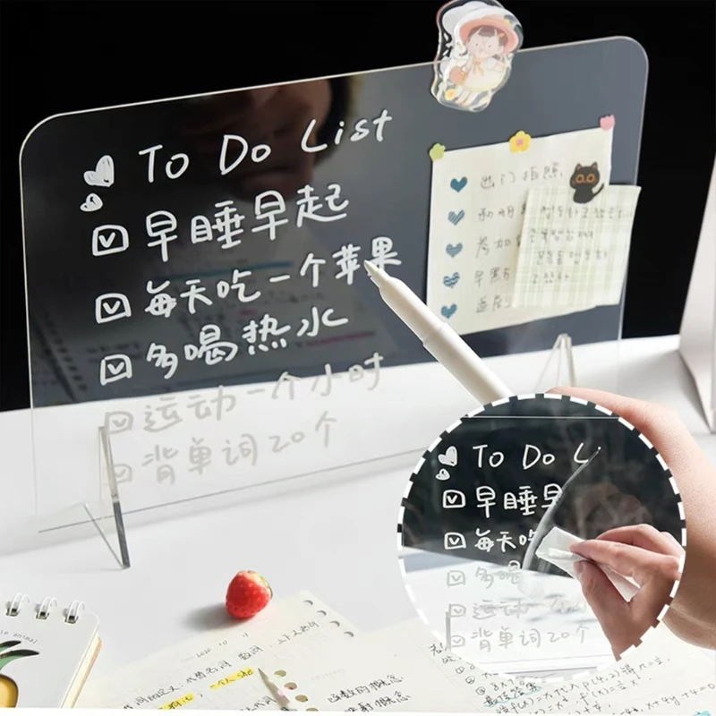 Transparent Acrylic Erasable Message Board Cover Leaflet File Paper Display Stand Home Office Desk Writing Panel