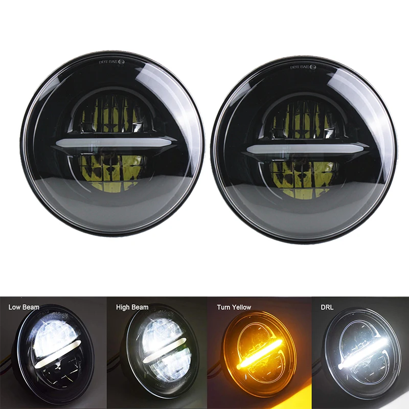 2Psc 7 Inch Led Koplamp H4 Hi-Lo Met Halo Angel Eyes Voor Lada 4X4 Urban Niva jeep Jk Land Rover Defender Hummer