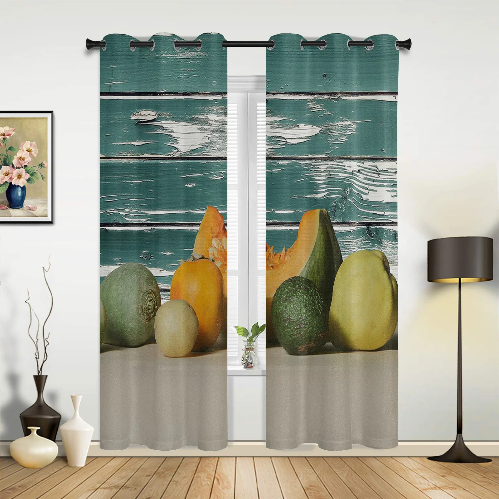 Fruit Still Life Wooden Board Living Room Closet Kitchen Bedroom Beautiful Translucent Curtains