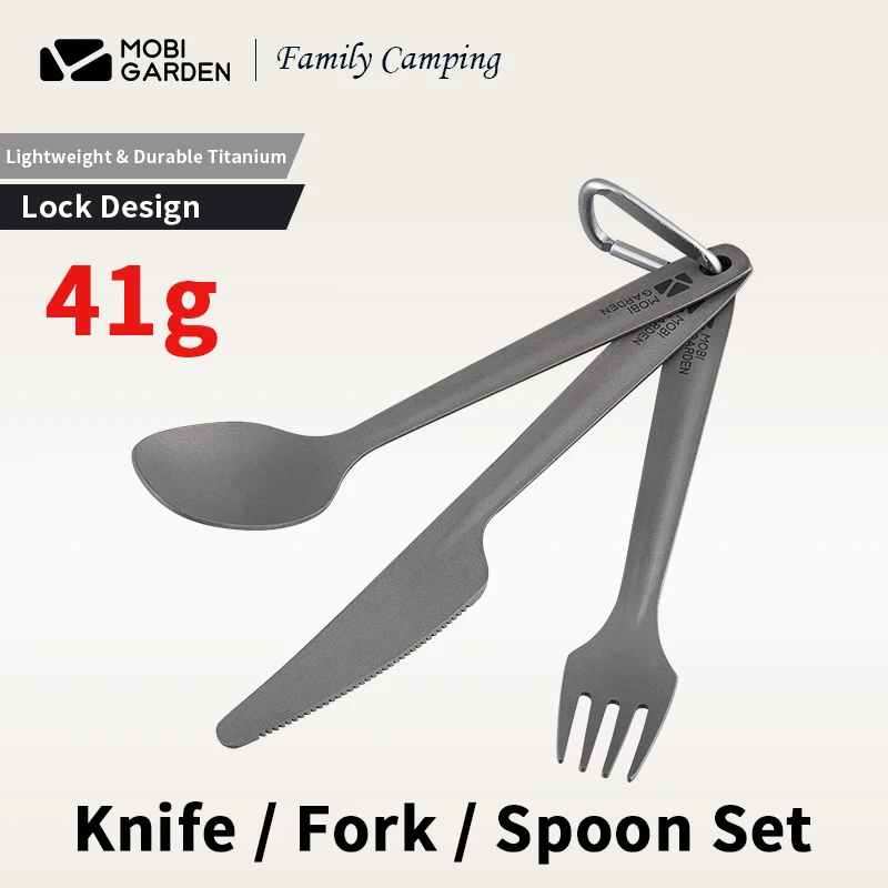 

MOBI GARDEN Outdoor Tableware Set 41g Ultralight Titanium Knife/Fork/Spoon Picnic Tableware Camping Travel Eating Tool Set