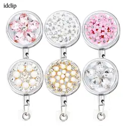 Idclip Bling Fiori di Perle Badge Reel ID Porta Badge A Scomparsa Cintura Pinze Metal Heavy Duty Filo di Acciaio Cavo di 3 Pack