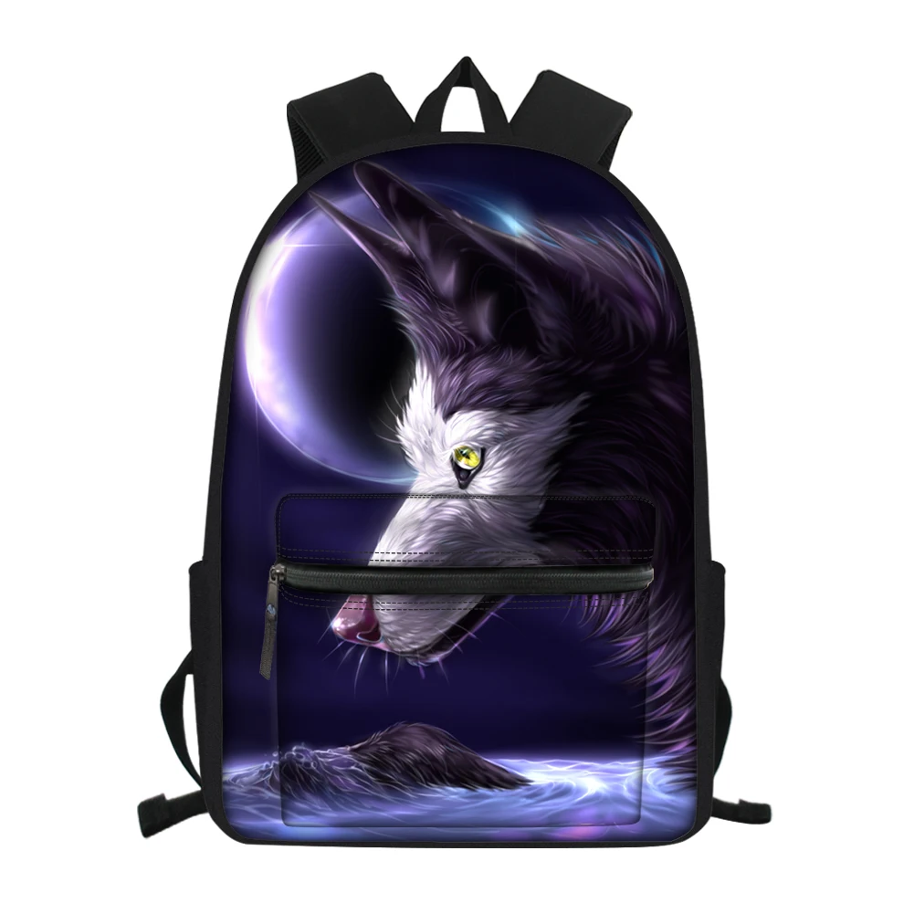 Fashion Children's School Canvas Backpack Fantasy Wolf Pattern Students Book Bags Cute Animal Prints Travel Backpacks