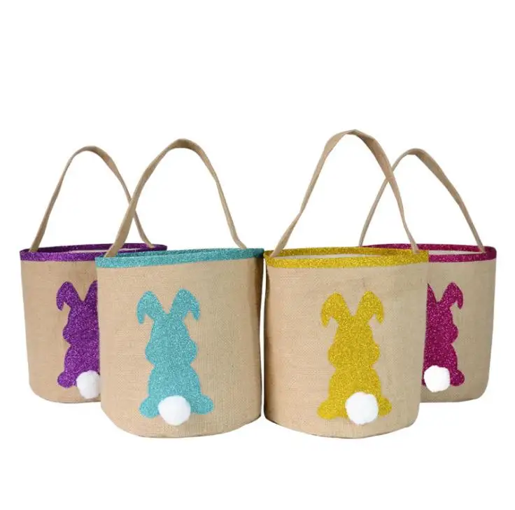 Easter Bunny Bags for Egg Hunts Burlap Easter Rabbit Basket Shopping Tote Handbag Kids Candy Bag Bucket Party Supplies  ni273