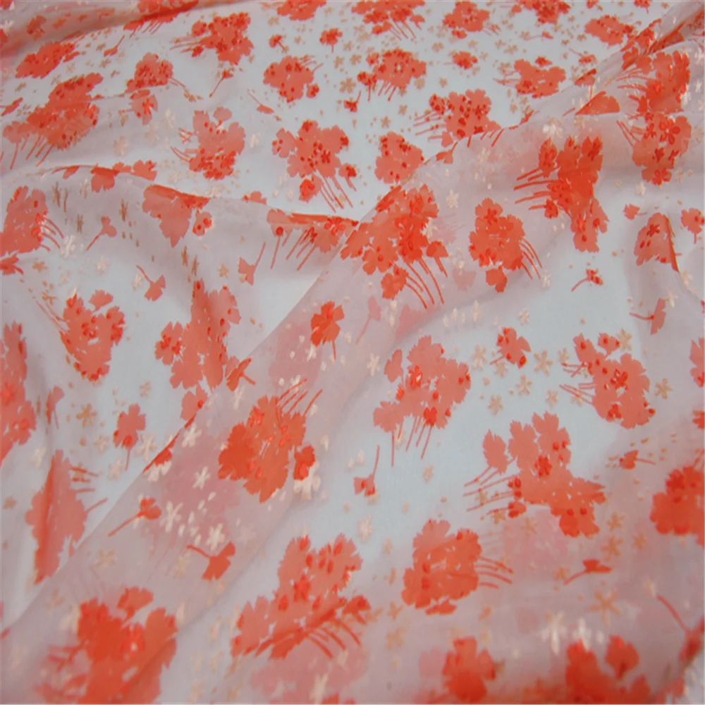 Causal Style Small Floral Attractive Design Silk Burn Out Fabric with Natural Comfortable Feeling Material for Dress