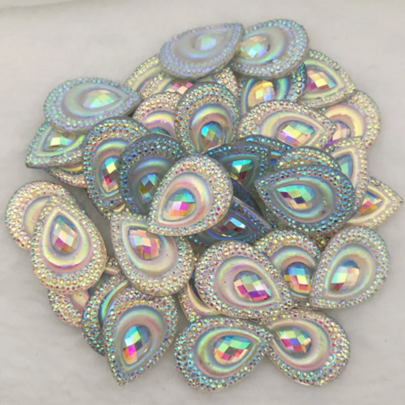 

18 pieces/lot Size 18x25mm AB color Resin Cabochon Domes Flat back beads DIY Jewelry Finding Waterdrop Resin Beads