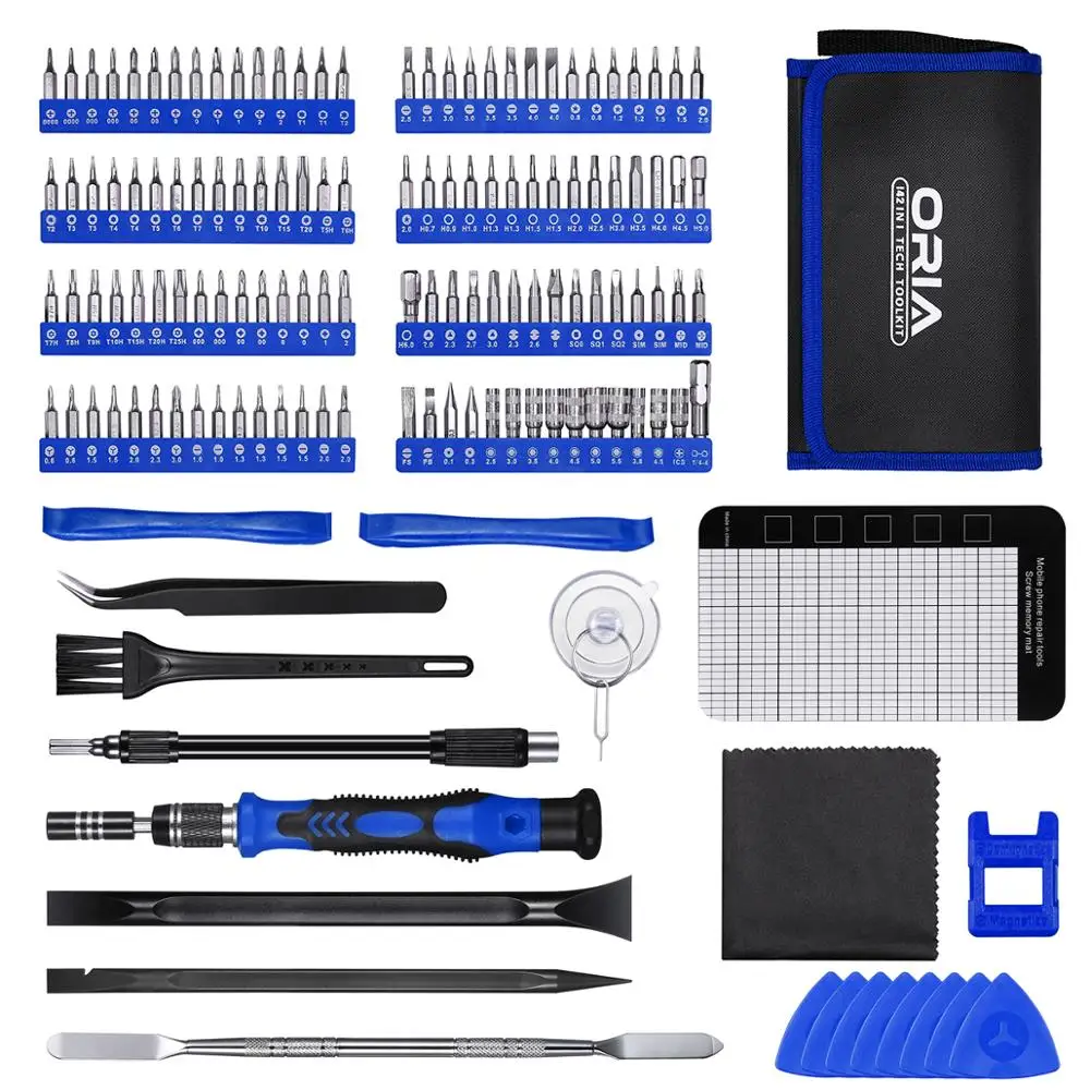 ORIA Magnetic Screwdriver Set 142 in 1 Repair Tools Kit with 120 Bits Precision Screwdriver Set with Magnetic Pad Portable Bag