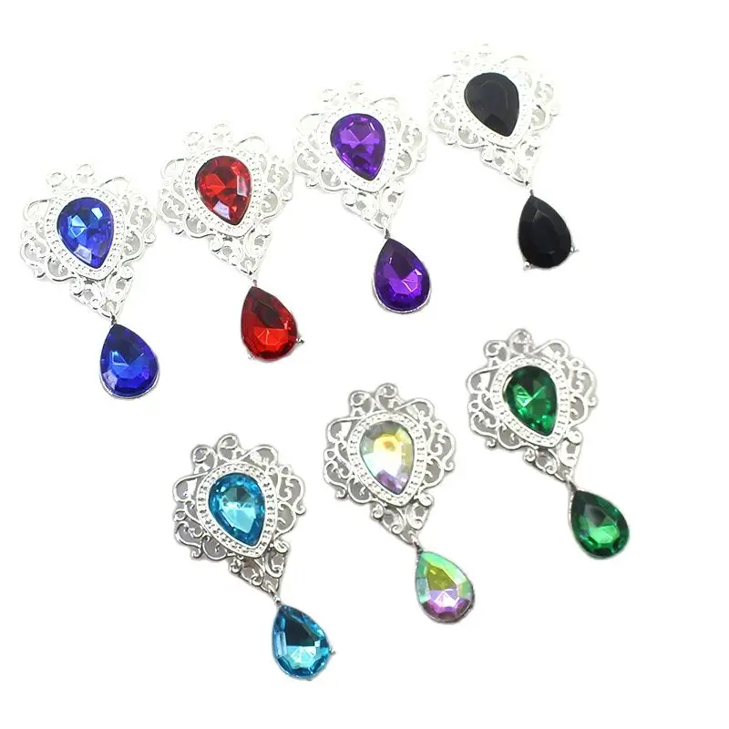 10 pieces/batch 26 * 48MM alloy droplet gemstone pendant DIY hair accessories clothing accessories flat bottom brooch