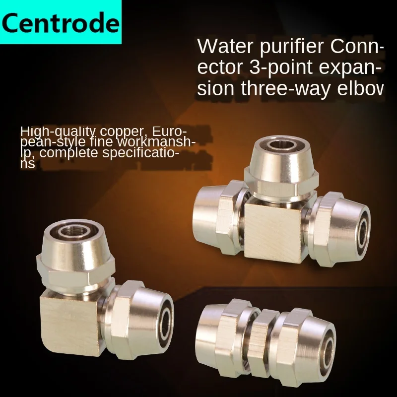 Connector Pure Water Machine Water Inlet Tee Water Filter Water Dispenser 3/8IN Three Pass Filter Elbow Copper Fittings