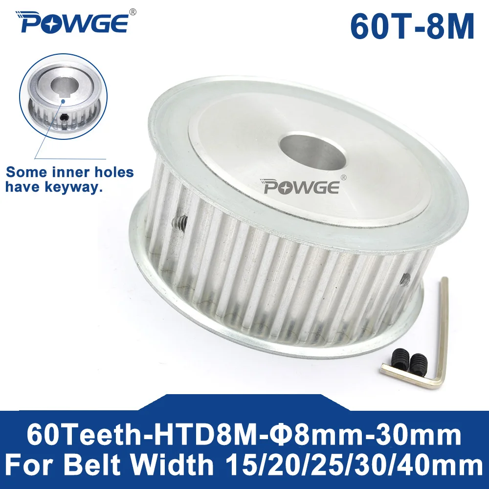 

POWGE Arc HTD 8M 60 Teeth Timing Synchronous Pulley Keyway Bore 19-28mm for Belt Width 25/30mm HTD8M 60-8M AF 60T 60Teeth