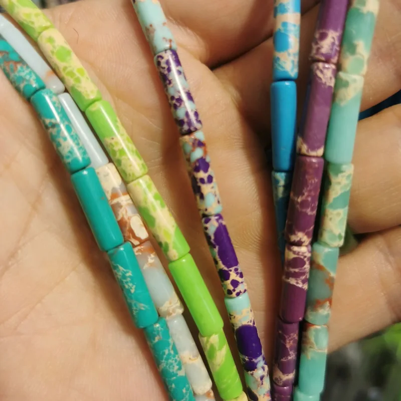Natural Emperor Stone turquoise dyed jade Blue Sandstone Beads Cylindrical Shape Tube Bead For Making Beadwork DIY Jewelry