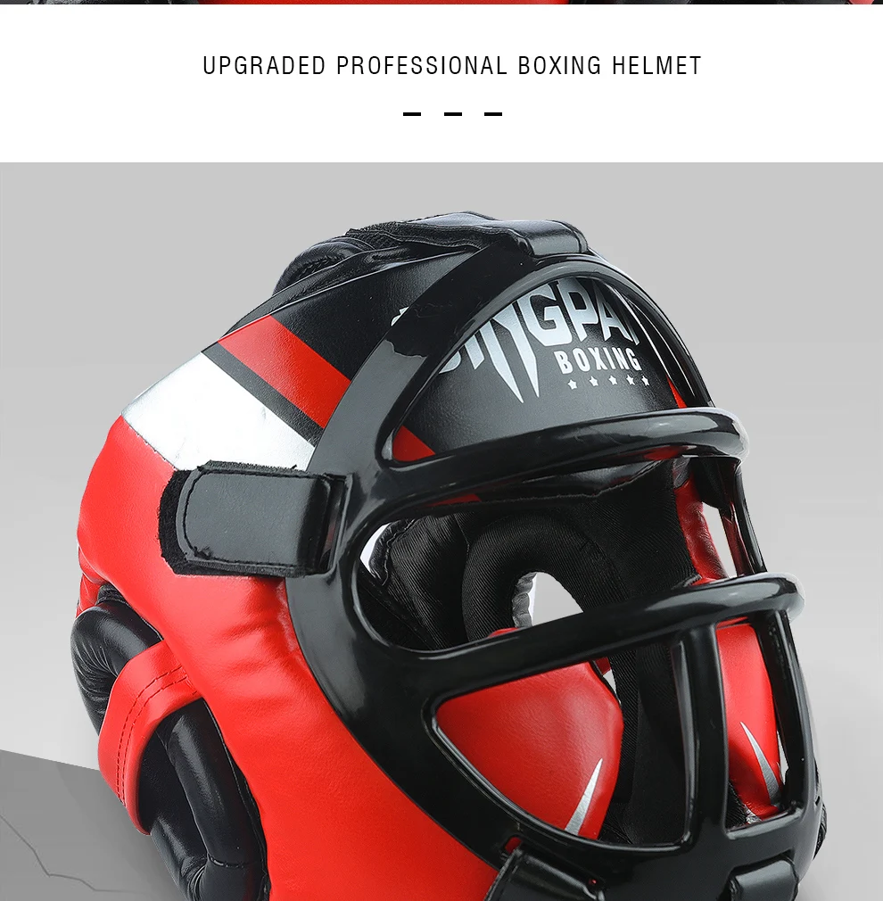 Hochwertiger PU-Leder Boxhelm Kopfschutz für Erwachsene und Kinder Professioneller Wettkampf-Kopfschutz MMA Muay Thai Kickboxen Kopfschutz – Detail 9