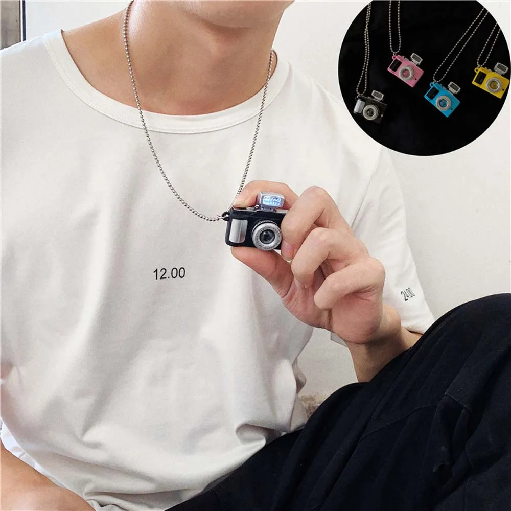 Punk Flash Camera Necklaces Music Pendant Luminous Necklace Retro Small Camera Necklace Flash Men Women