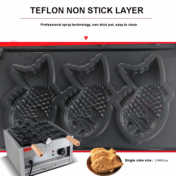 Japanese Fish Shaped Waffle Pan Maker Electric Taiyaki Machine Ice Cream Cone Machine 3 Molds Cake Baking Tools 1400W