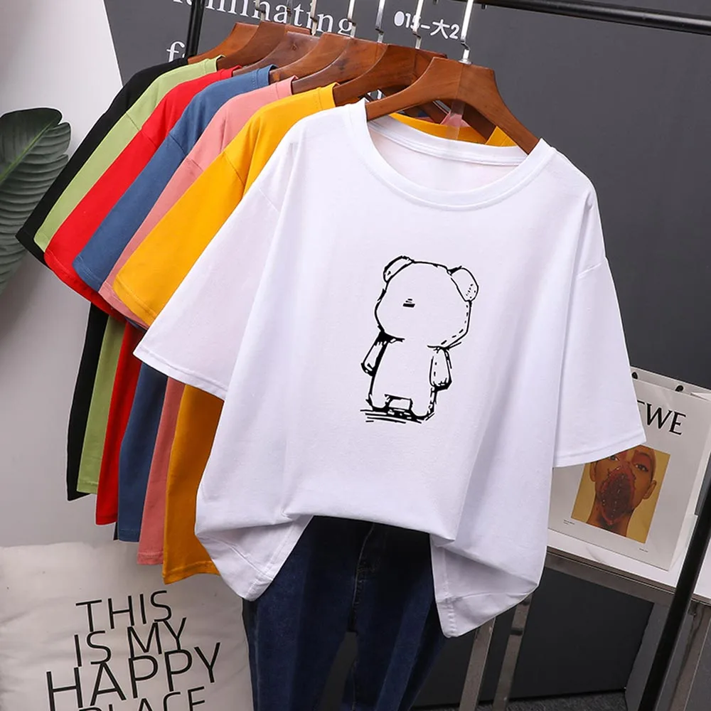 

Women Short Sleeve T-Shirt Oversized 2021 Tops Summer Blouses Cotton Pullovers Harajuku Manga Panda Animal Art Aesthetic Clothes