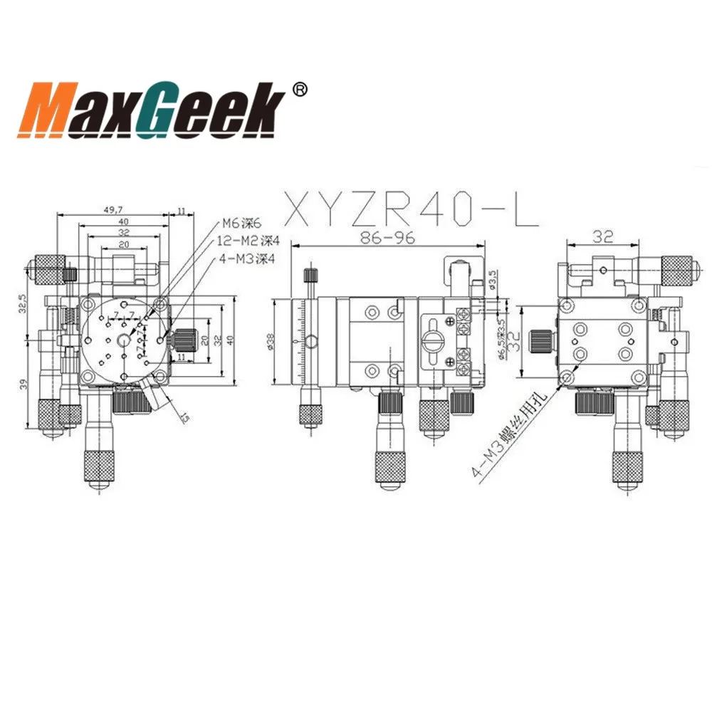 Maxgeek XYZR40L 4-Achse XYZR Trimmen Plattform Manuelle Linear Stufen Schiebe Tisch 40*40mm