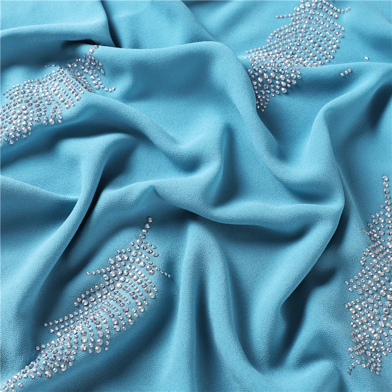 Hijab quadrado Chiffon lenço com strass para mulheres, turbante, muçulmano, headband islâmico, xale liso, lenço, headband lenços