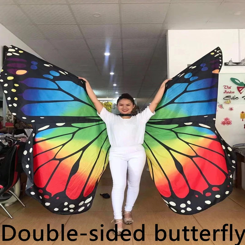 Belly dance adult double-sided color butterfly wings show costume props women show dance clothes seven color wings send sticks