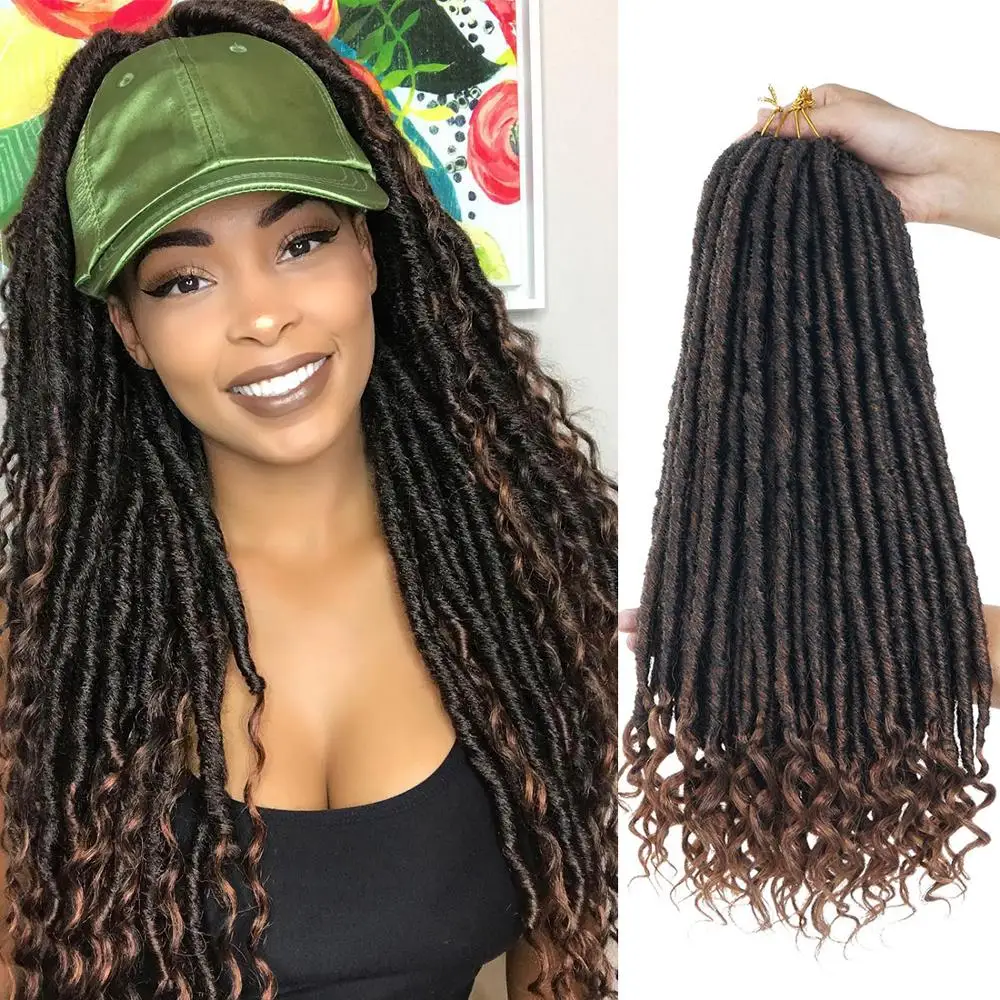 Pre Stretched Ombre Goddess Faux Locs Curly Crochet Hair Wholesale Afro Braiding Hair Synthetic Soft Dreadlocks Hair Extensions