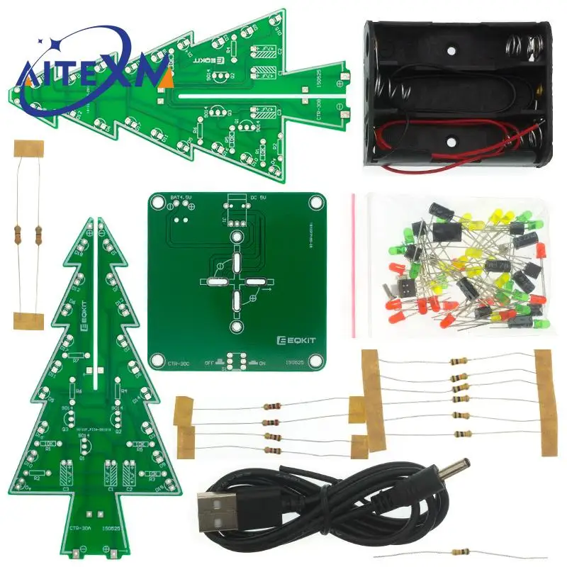 Three-Dimensional 3D Christmas Tree LED DIY Kit Red/Green/Yellow LED Flash Circuit Kit Electronic Fun Suite