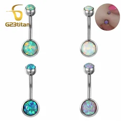 G23titan Fire Opal Stone Navel Piercing Titanium Anti Allergy Body Jewelry 14G 10mm Simple Belly Rings Women Sexy Accessories