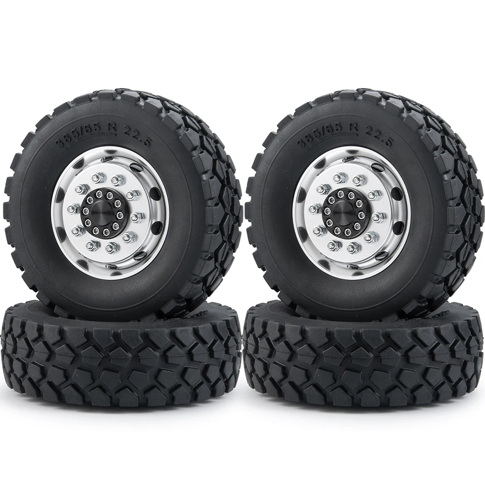 AXSPEED Tamiya Front Wheel Hubs Rims and Rubber Tires Kit for 1/14 Tamiya Trailer Tractor Truck RC Climbing Car Wheels Parts