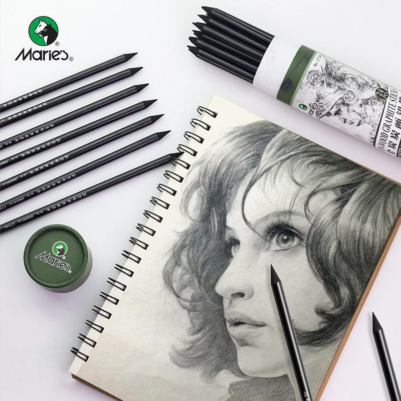 Marie\'s Full Charcoal/Carbon Pencils Non-wood Graphite Sticks Sketch Charcoal Pencil 24pcs Soft/Medium Charcoal Pens Stationery
