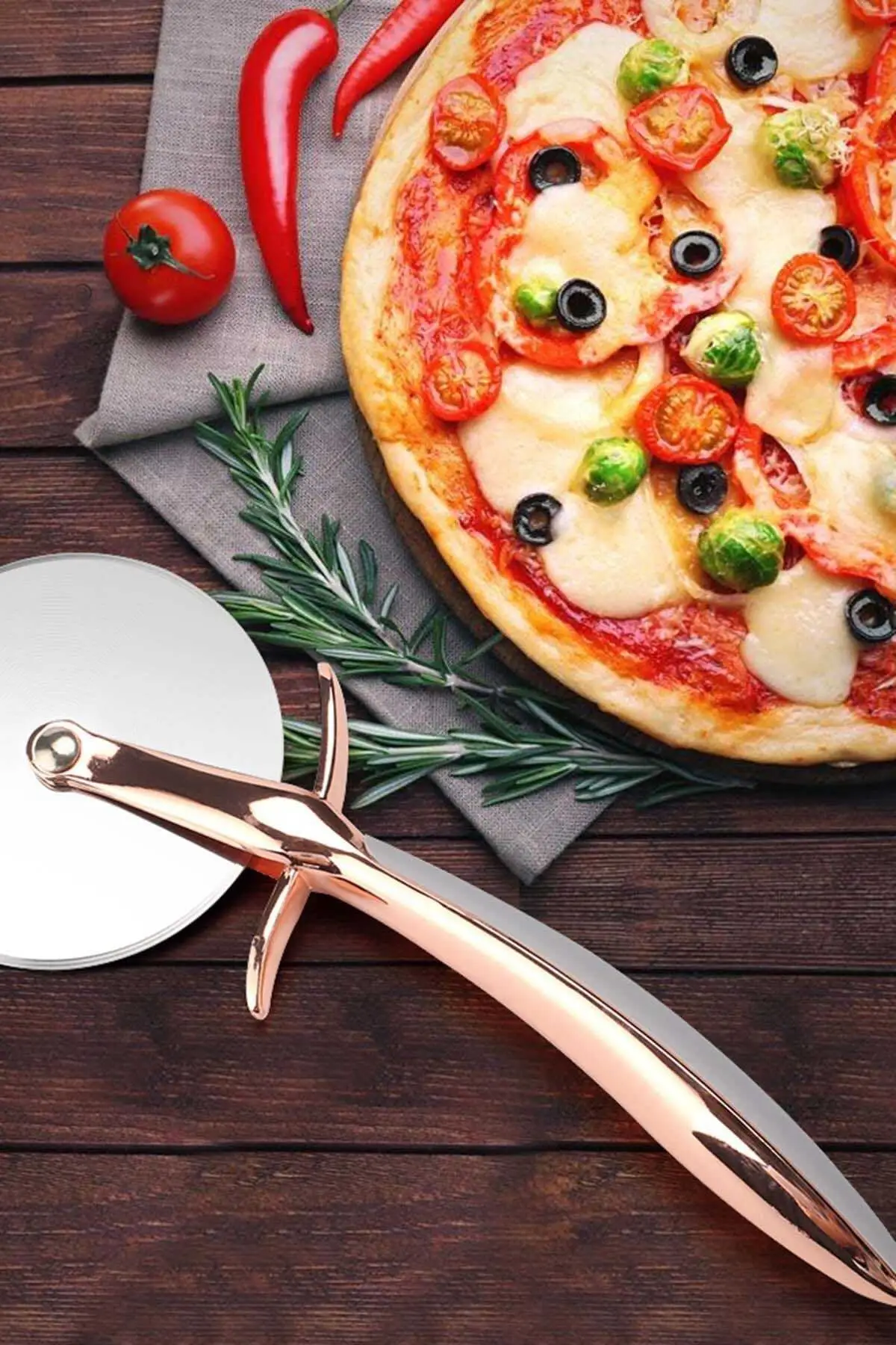 シリコーン柄銅ピザ-ペストリーカッター包丁