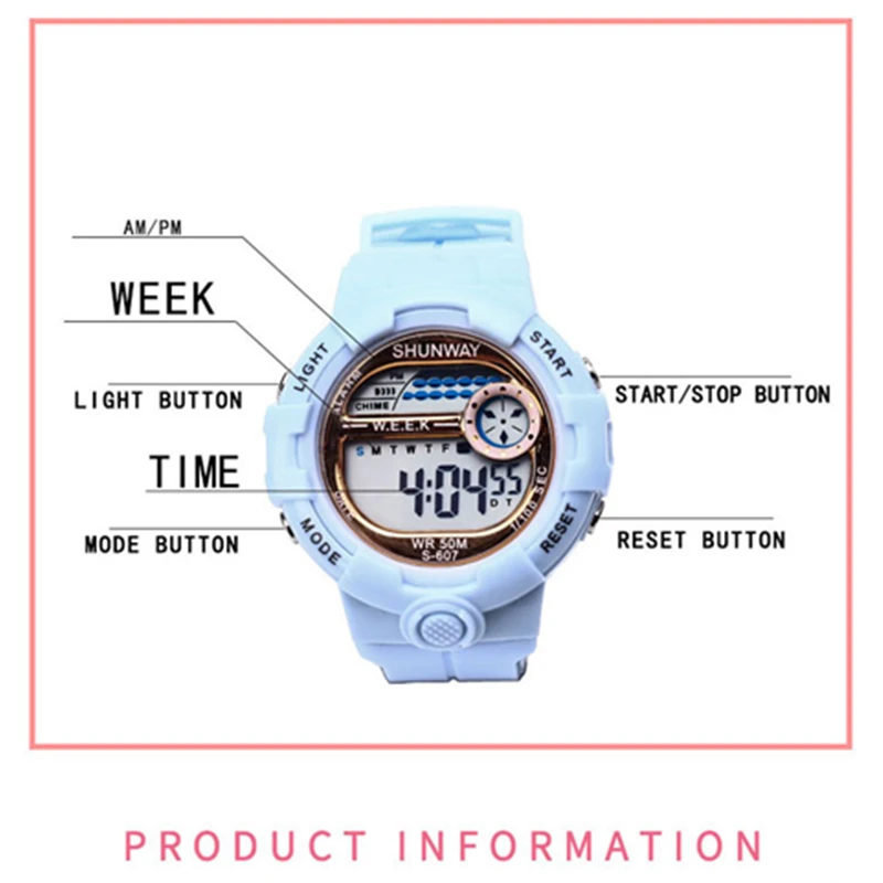 Reloj electrónico LED para niños, pulsera Digital deportiva resistente al agua, 5Bar, para natación de 3 a 12 años, regalo para niños y niñas, 607