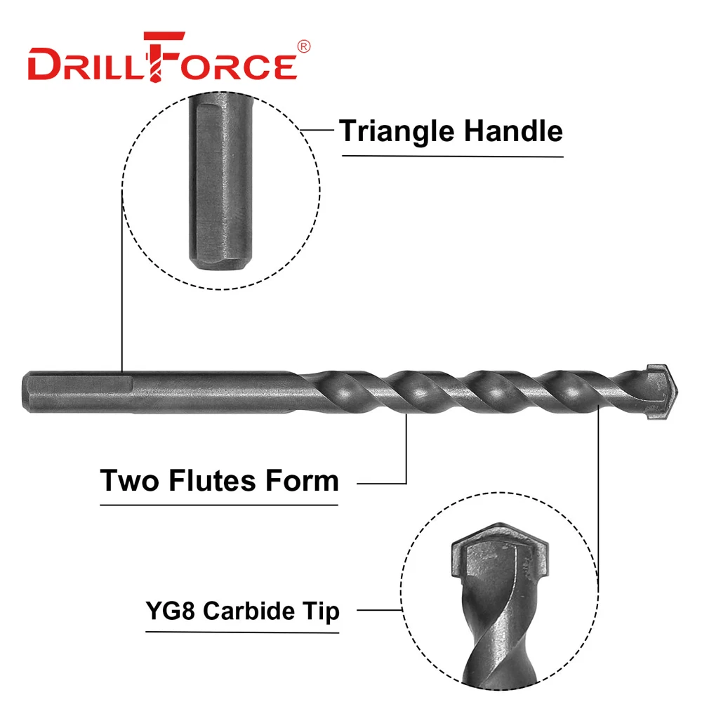 Drillforce ملموسة البناء لقمة حفر s مجموعة 3/4/5/6/8/10/12/14/16 مللي متر سيراميك طوب أسمنتي كربيد الصخور يميل لقمة حفر