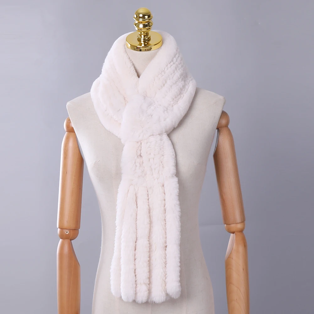 New Winter Women\'s Genuine Real Rex Rabbit Fur Hand Knitted Scarf Scarfs Cowl Ring Scarves Wraps Snood Street Fashion Tassel