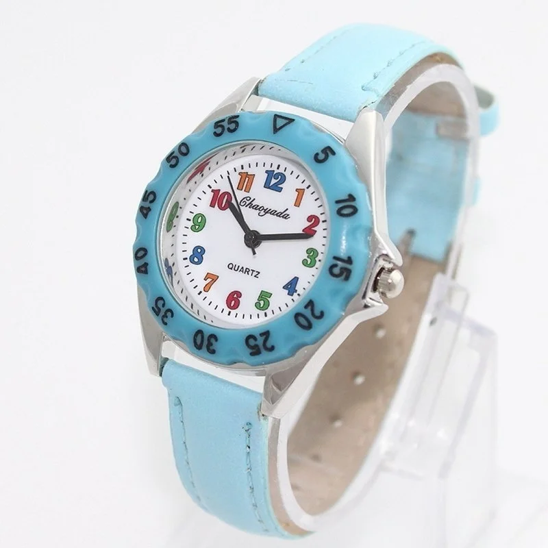 Di Modo di alta Qualità Orologi del Ragazzo Della Vigilanza Della Ragazza I Bambini Bambini e #39s Regalo Cinturino In Pelle Faux Imparare Raccontare il Tempo tutor Studente Orologio Da Polso