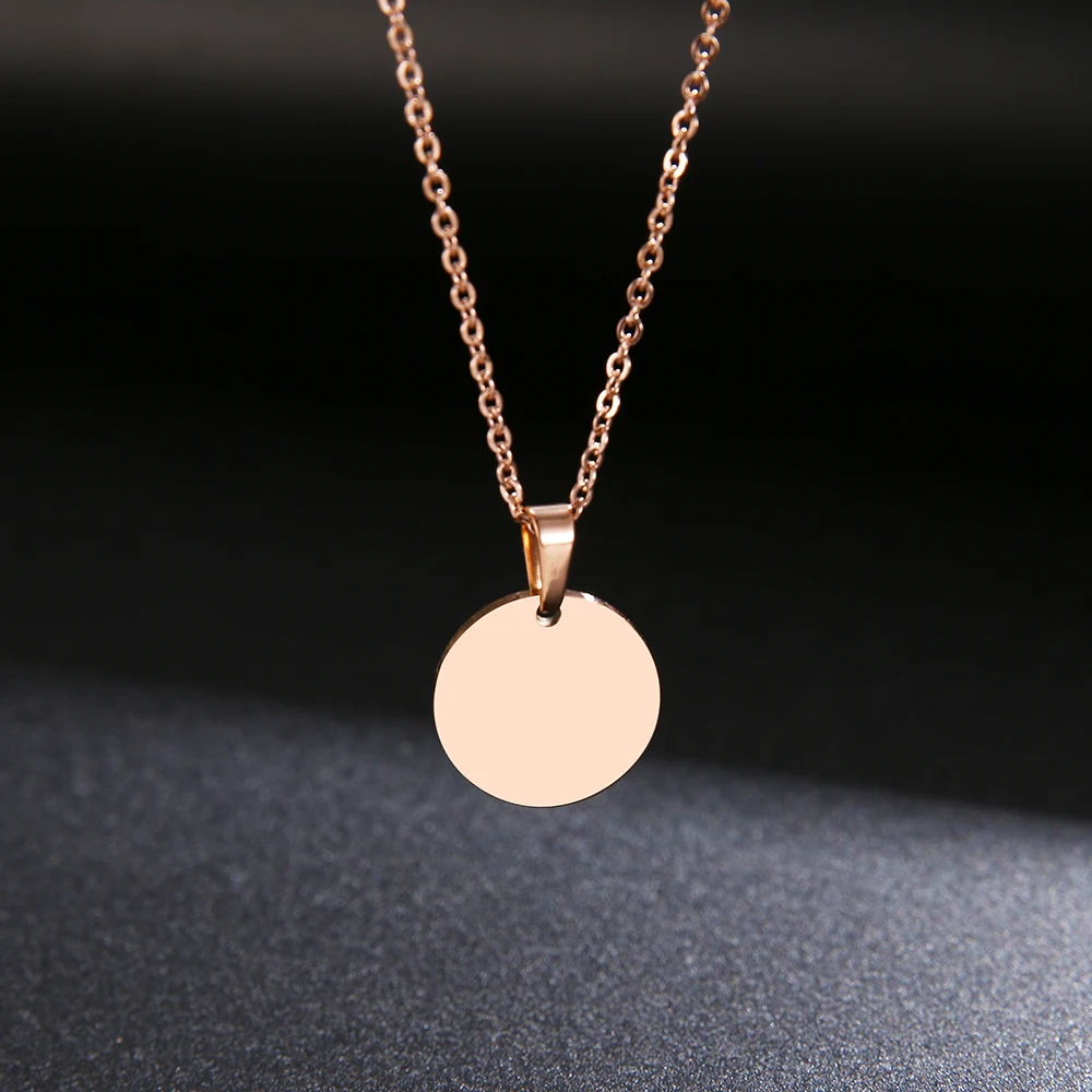 DOTIFI Stainless Steel Necklace Round Circle Pendant For Women Elegant Clavicle Rose Gol dNecklace Wedding Jewelry Wholesale