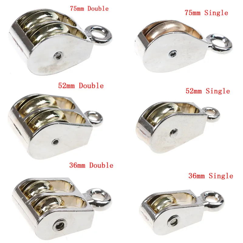 Hot! DIY Metal Sheave Zinc Alloy Fixed Pulley Crown Block And Tackle Lifting Wheel Mini Single/Double Pulley 36/52/75mm