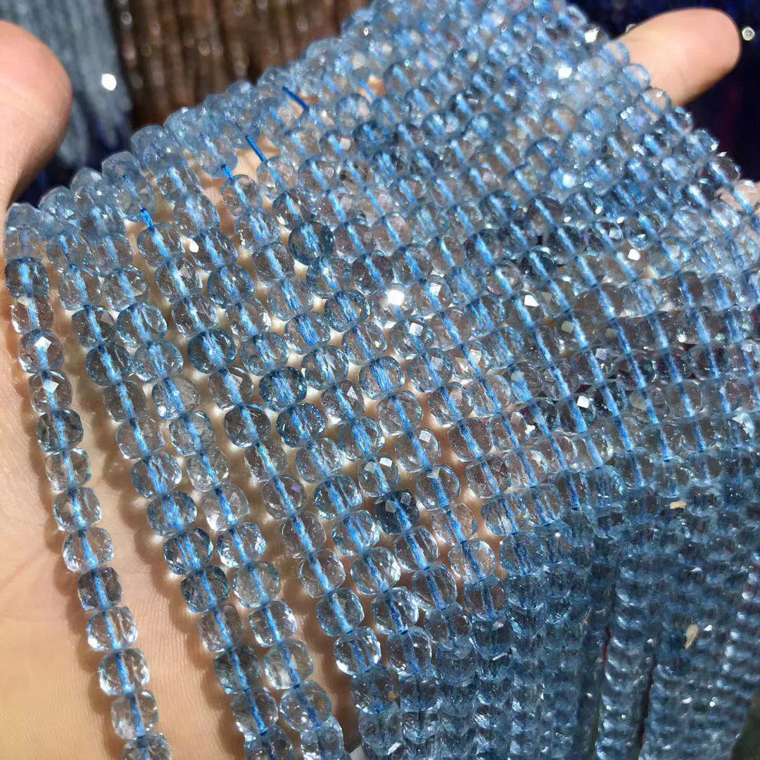 Faceted Square Blue Topazs Crystal Natural Stone Beads Making for Jewelry Bracelet Necklace Charm Accessories Gift Size 4x4mm