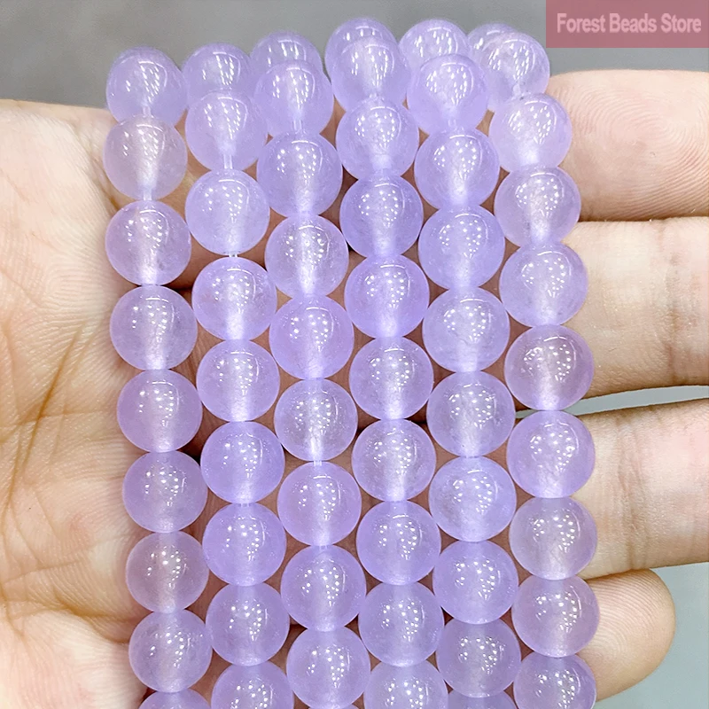 4/6/8/10/12/14MM gładki naturalny jasno fioletowy chalcedon kule z kamienia naturalnego Diy akcesoria do wyrobu biżuterii 15 "Strand