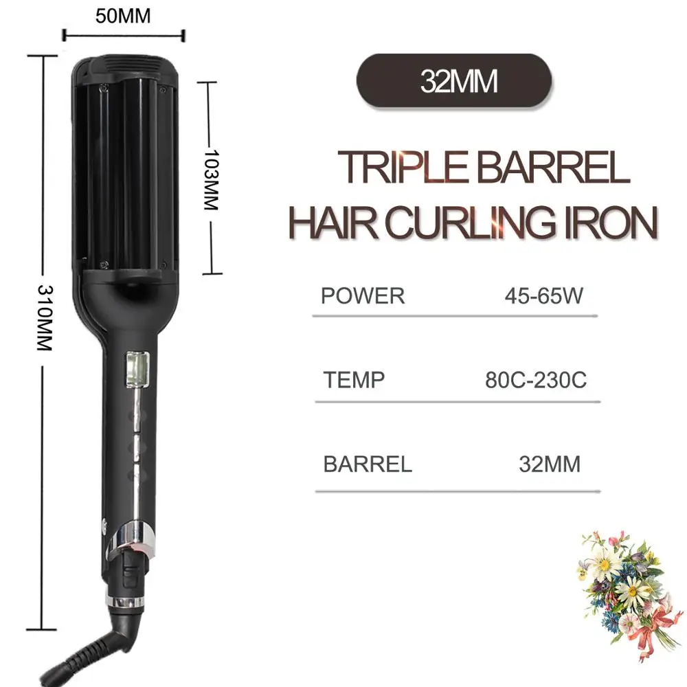 Professional Wave Hair Curling Iron Ceramic Triple Barrel Hair Waver Styling Tools LCD Display Styler Fast Curl Rolls
