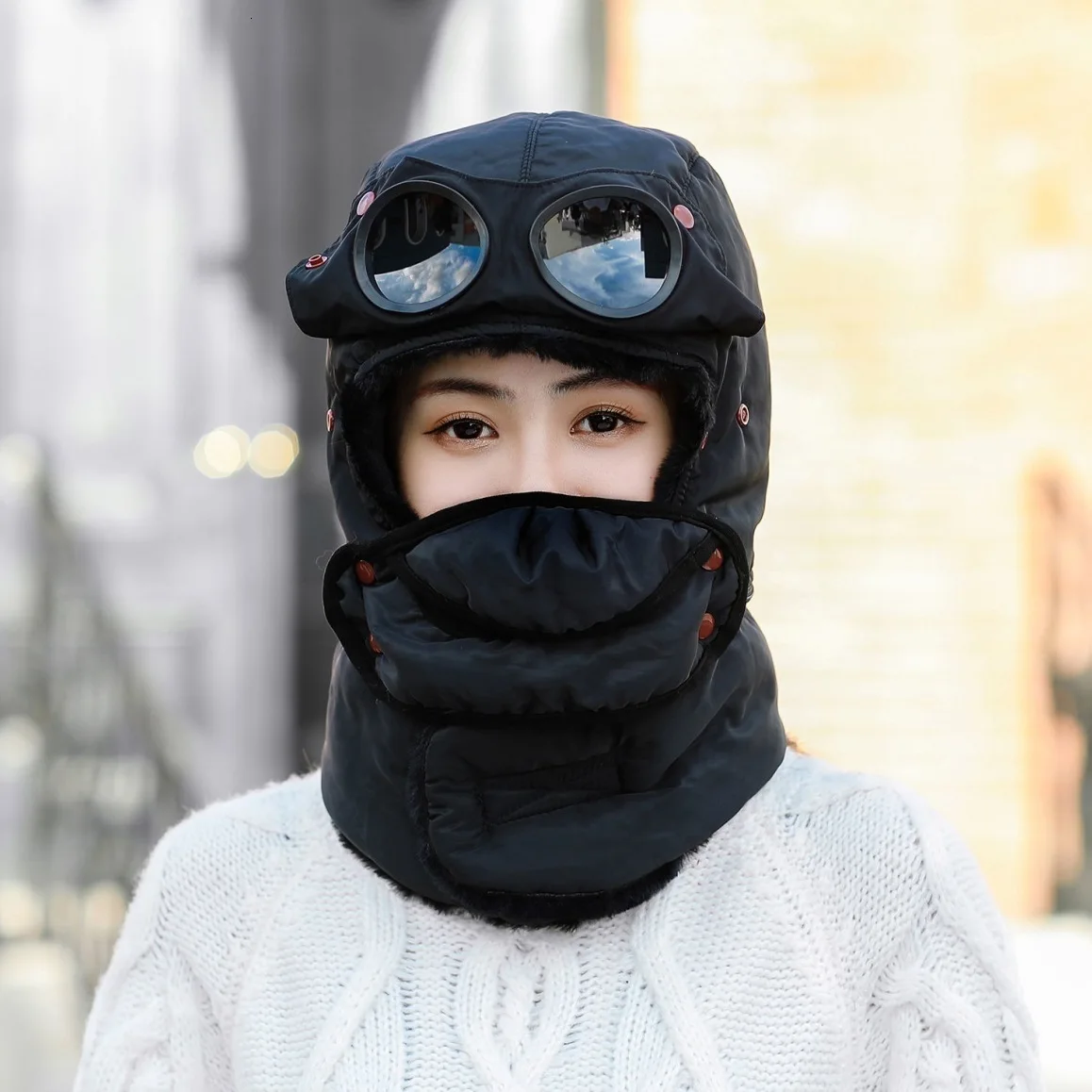 

Winter Warm Lai Feng Hat for women Protect Ears Hat men Winter Hat Ears Wind-proof Glasses Warm adult bomber Hats