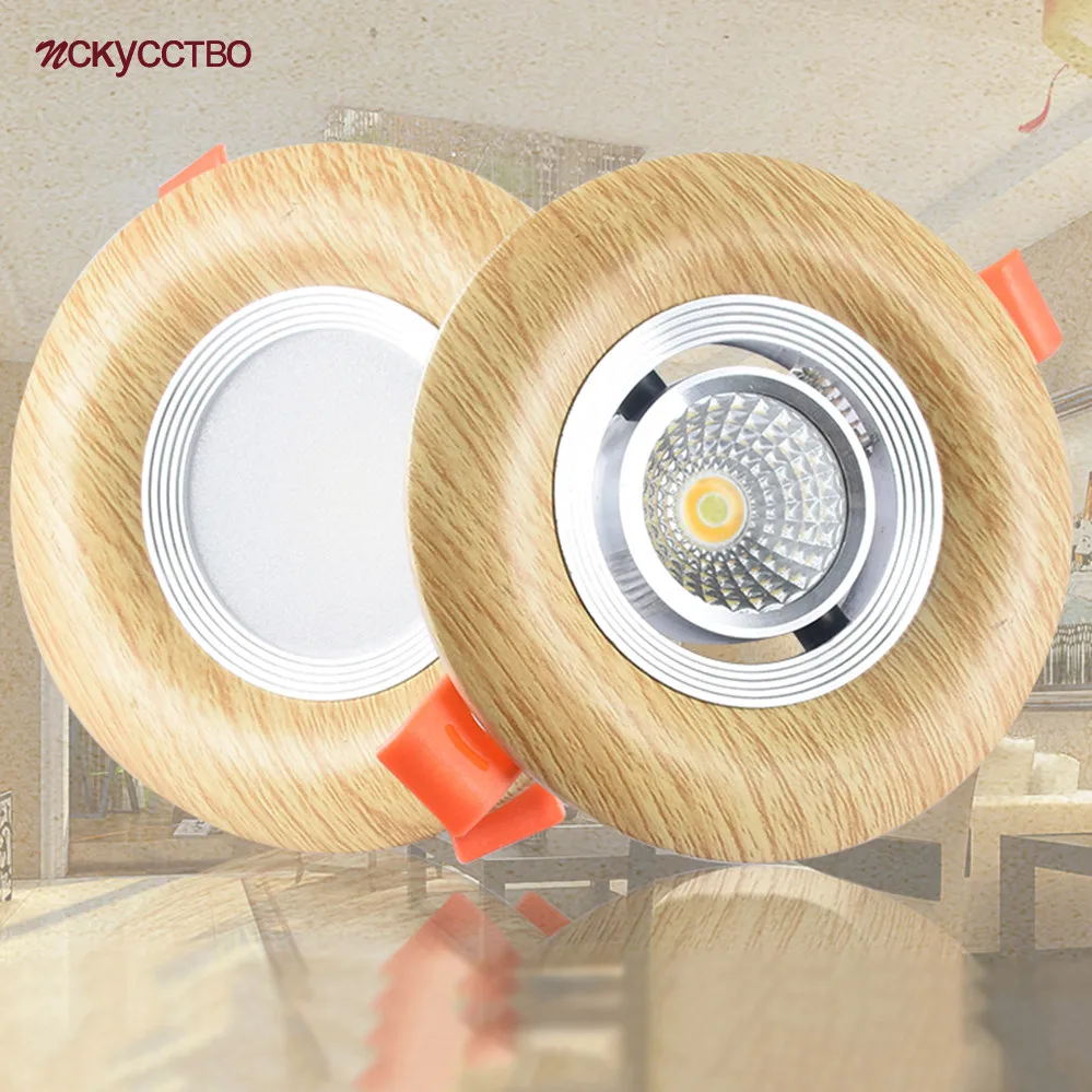 Nordic Wood Color Downlight 3W 5W 7W 110V 220V Adjustable Angle Led Spotlight Living Room Dining Room Recessed Lamp Hole 6-9Cm